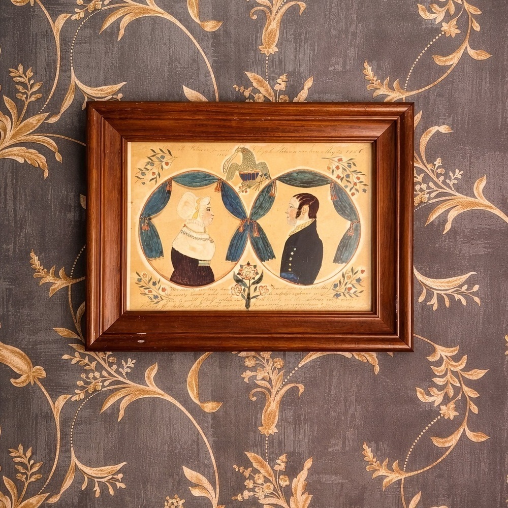 "Portrait of Elijah and Hannah Robinson'' by Ruby Devol Fitch Wood Framed 9"x7"